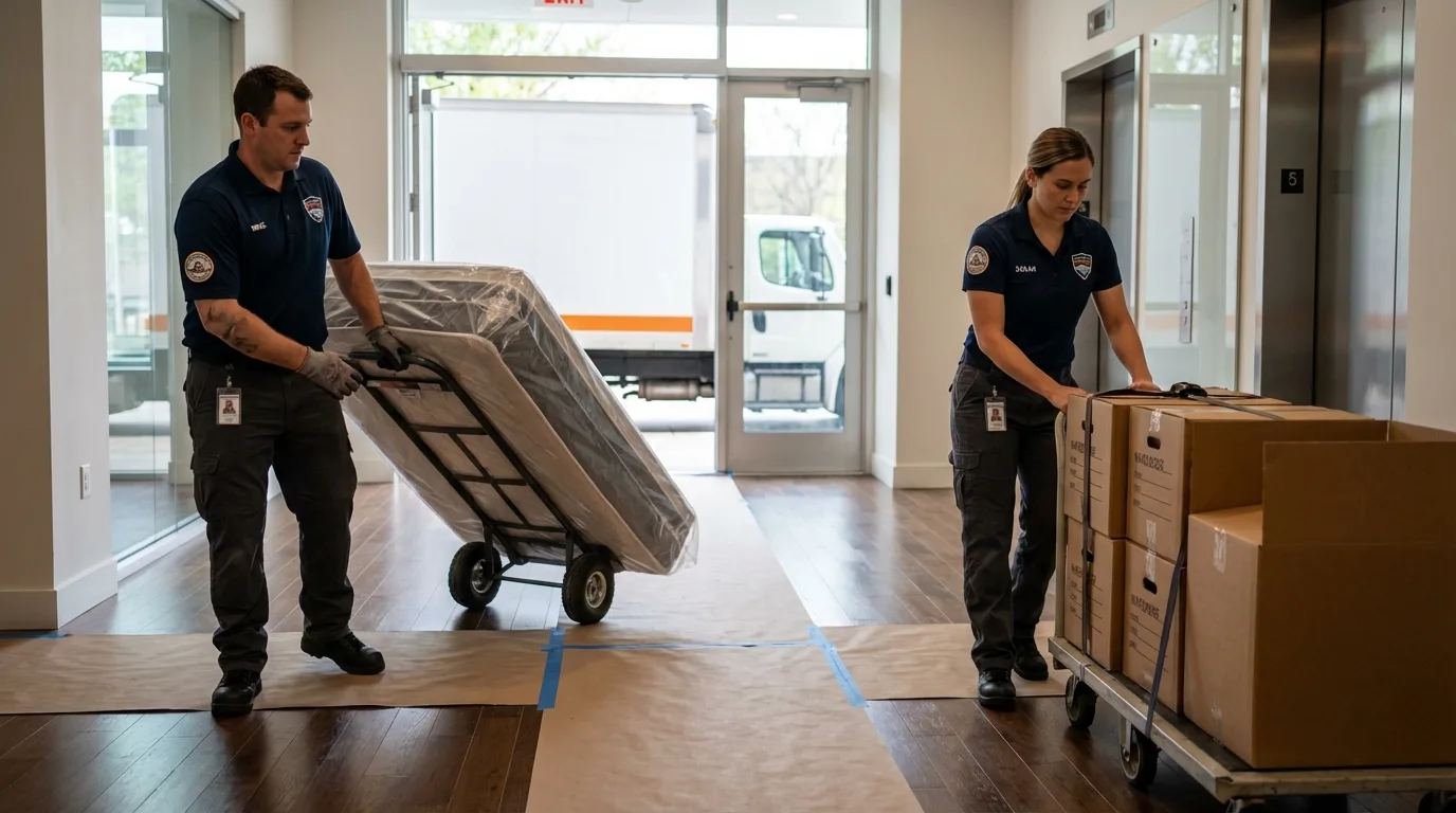 Professional apartment movers loading elevator in Wichita, KS